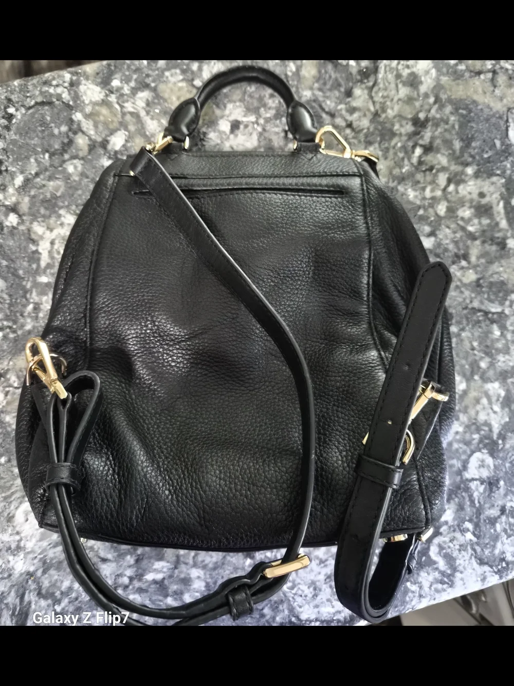 Michael Kors Black Pebbled Leather Backpack with Gold MK Logo